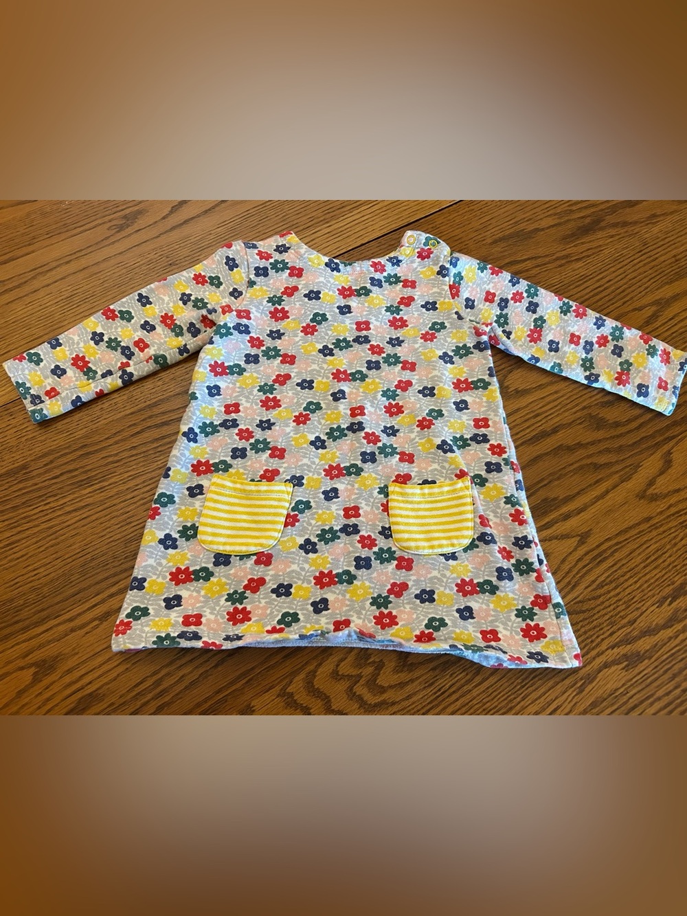 Baby Boden Floral Long-Sleeve sweatshirt Dress with Yellow Pocket Accents